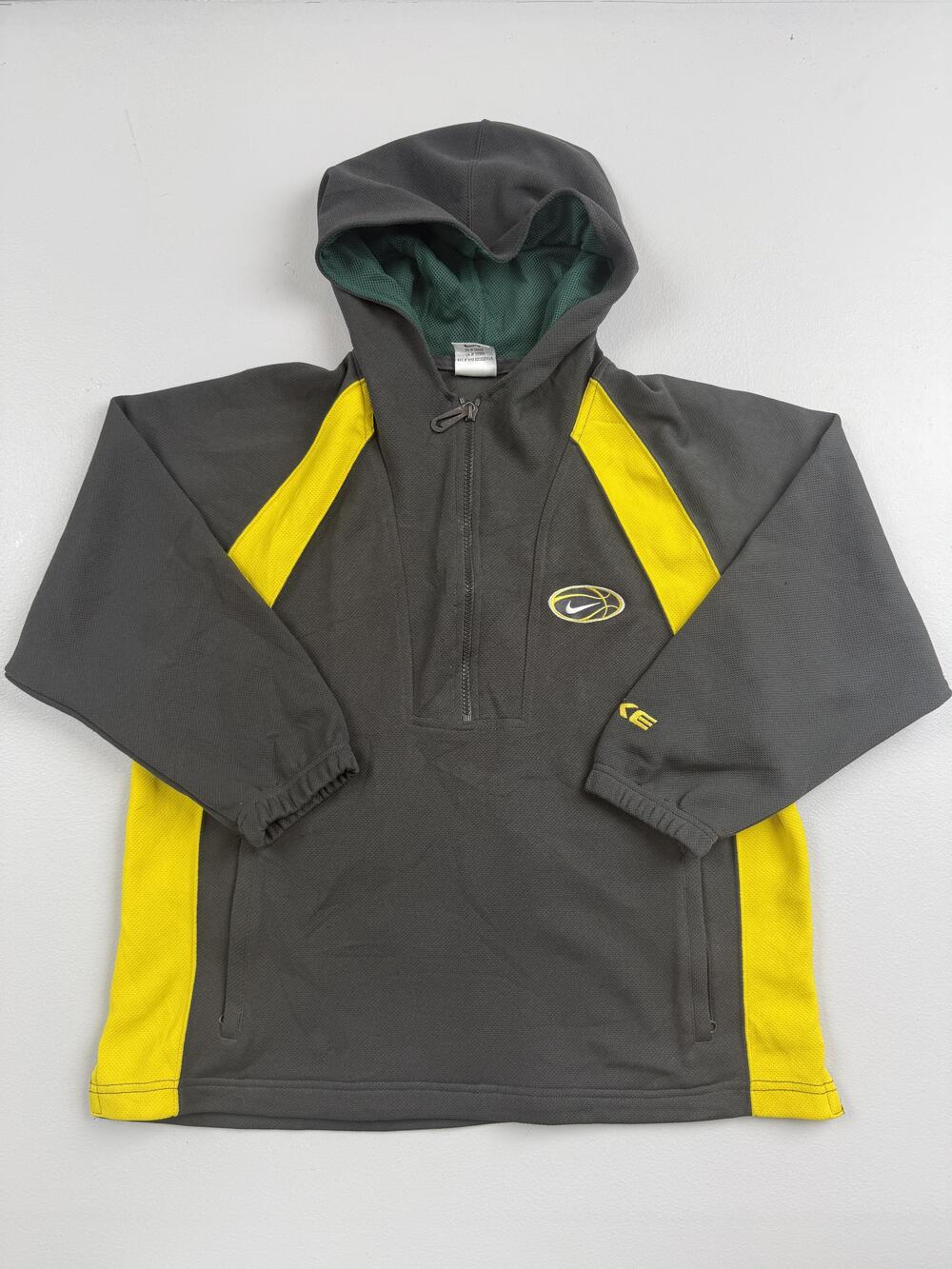 Nike Hoodie Youth Medium 10-12 Gray Yellow Colorblock 1/2 Zip Basketball
